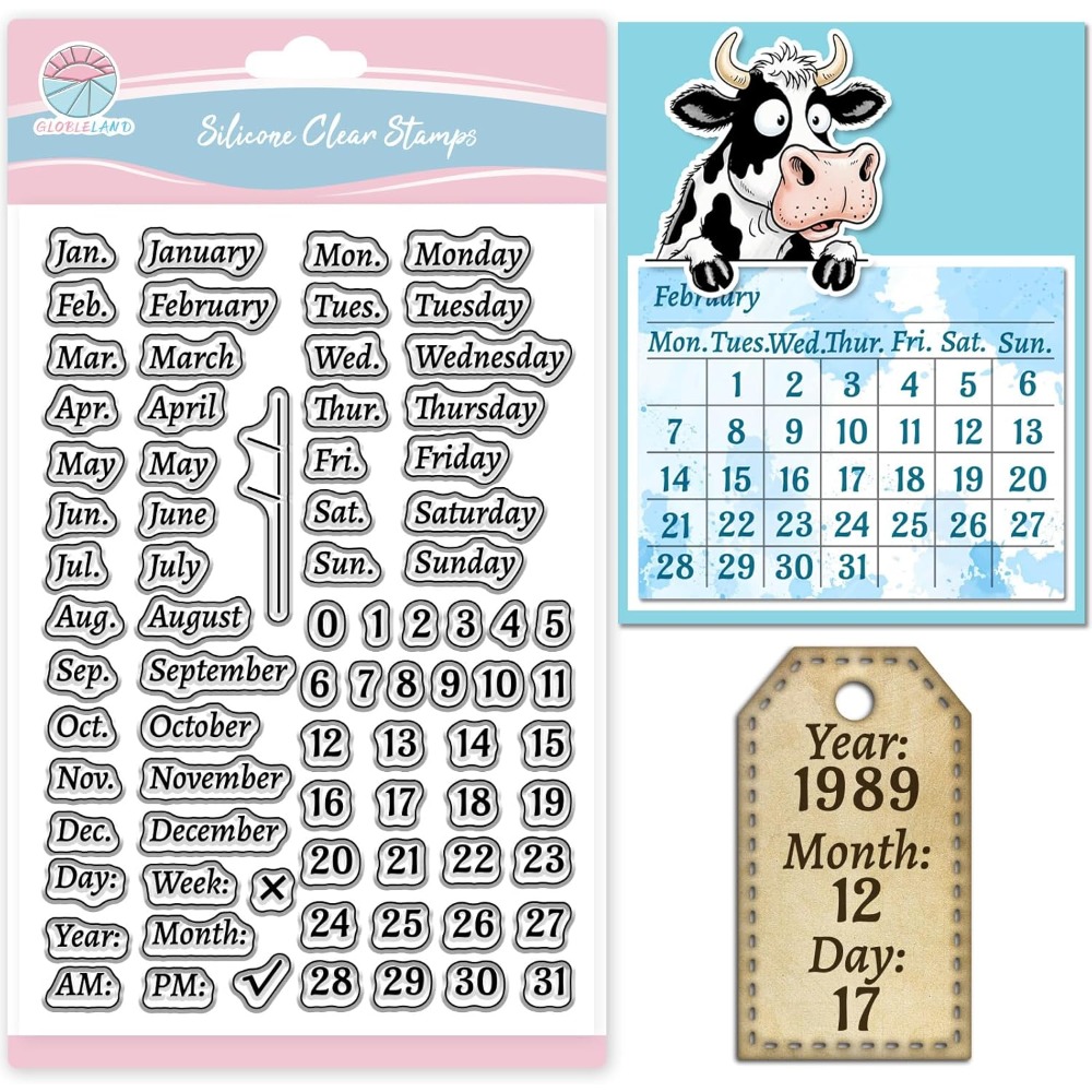 Clear Silicone Stamps For Card Making - Stempel kalendarzowy do scrapbookingu, tydzień, miesiąc,