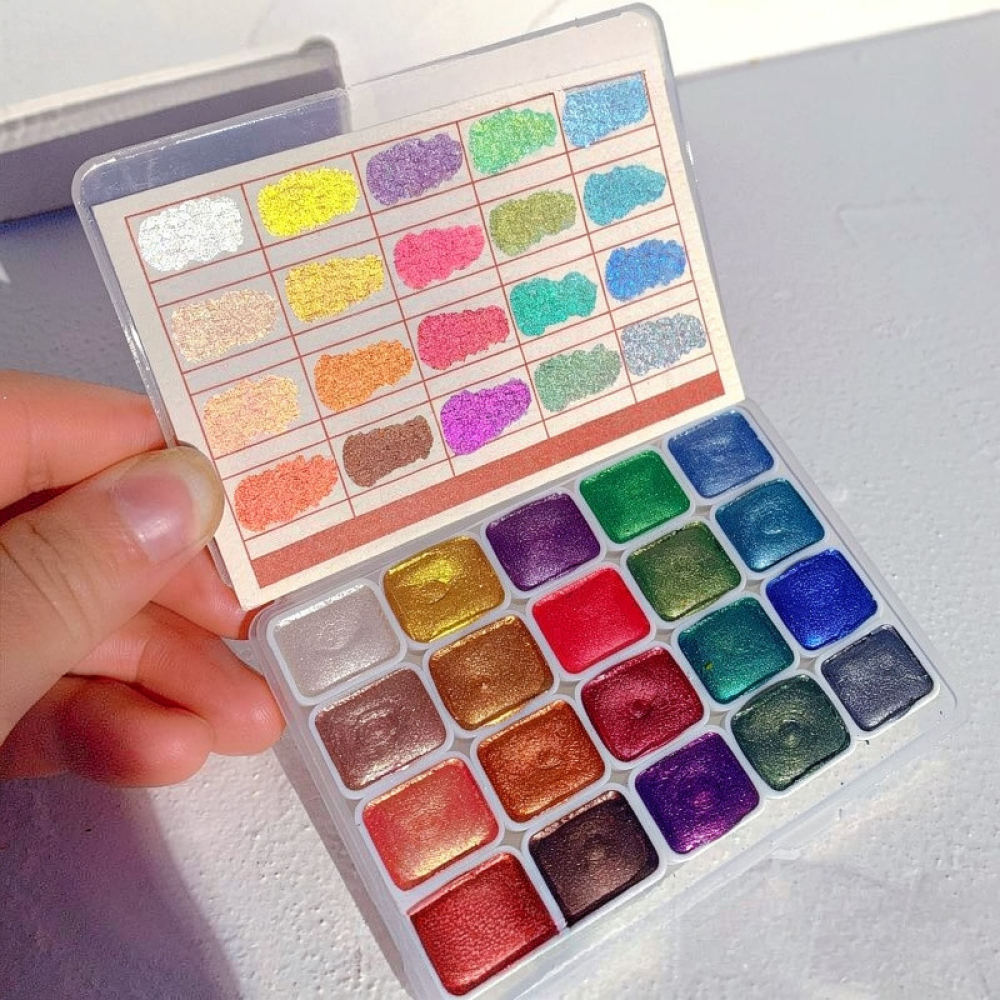 Watercolor Paint Set Solid Pigment - Zestaw koncentrowanych, metalicznych pigmentów do akwareli,