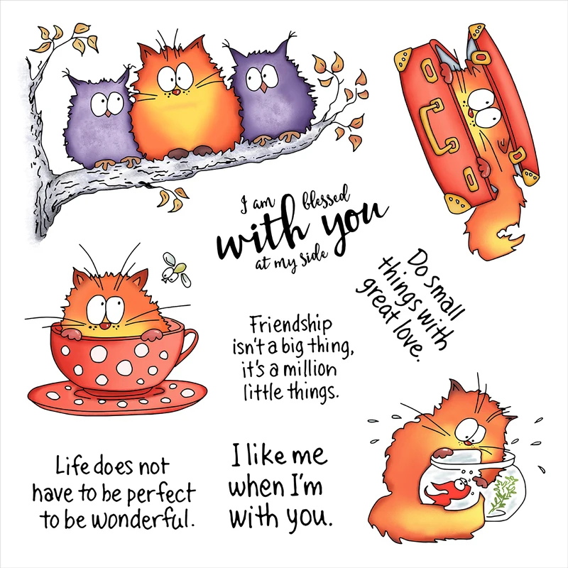 Clear Silicone Stamps For Card Making - Urocze Grubasek Koty Sowy Wykrojniki Przezroczyste