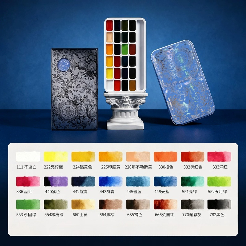 Zestaw 24 kolorowych, stałych  – Watercolor Paint Set Solid Pigment recenzja i cena